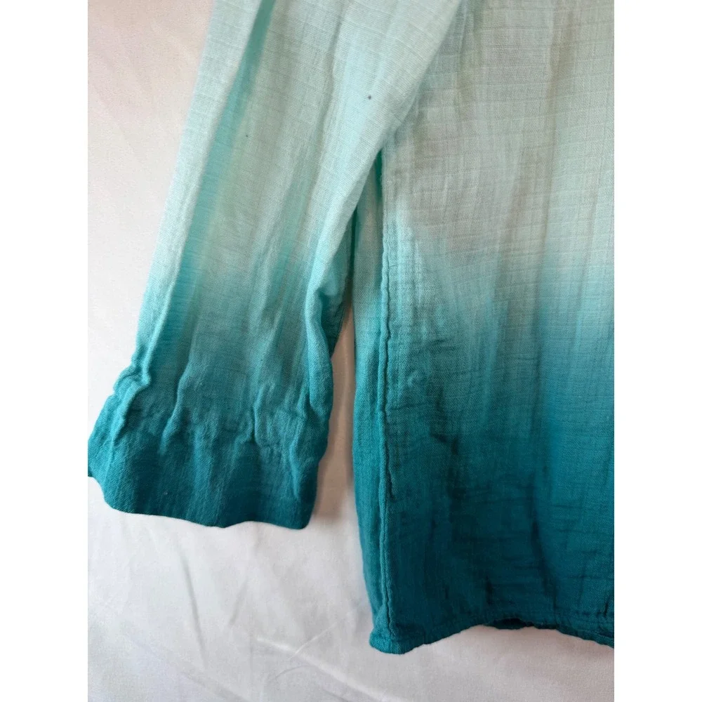 True Craft Girls Aqua Teal Ombre Cotton Gauze Blouse Top Size S‎ Small
